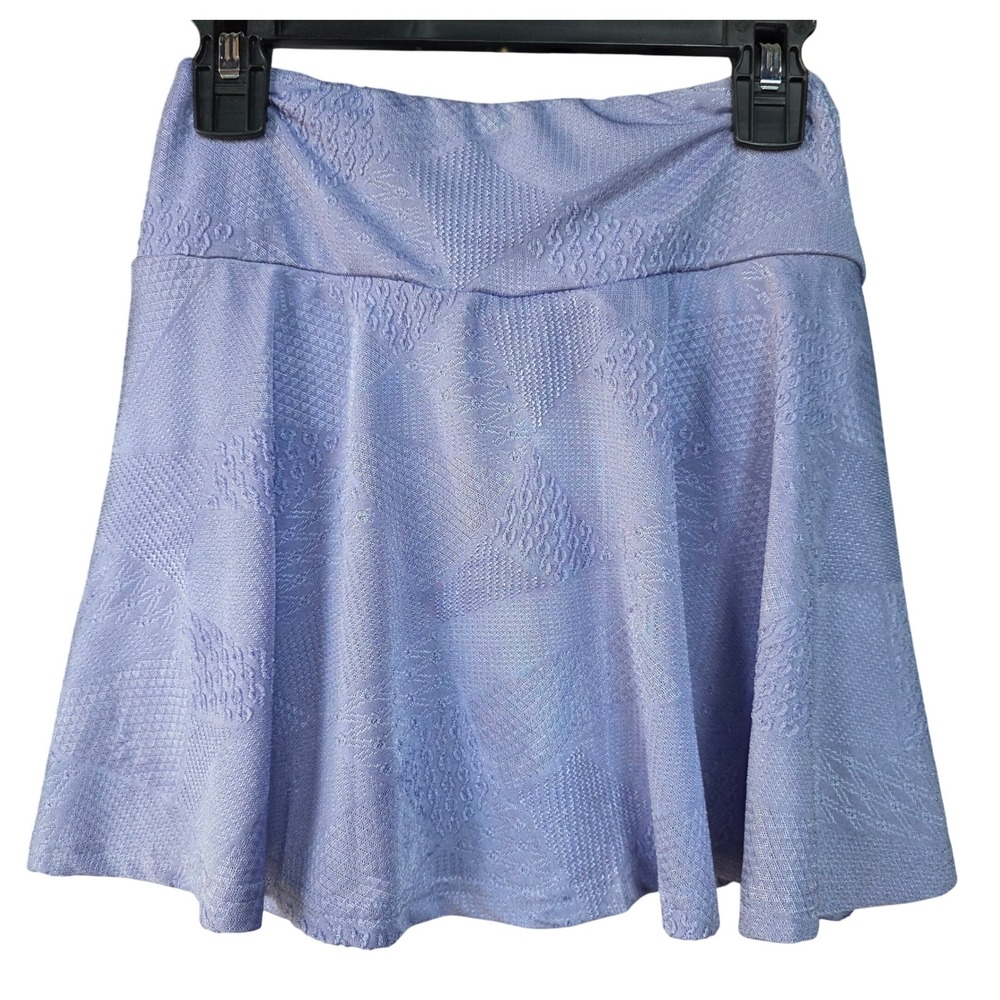 Purple Skirt with Geometric Pattern Mini Skater Elastic Waist